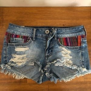 boho pattern denim shorts